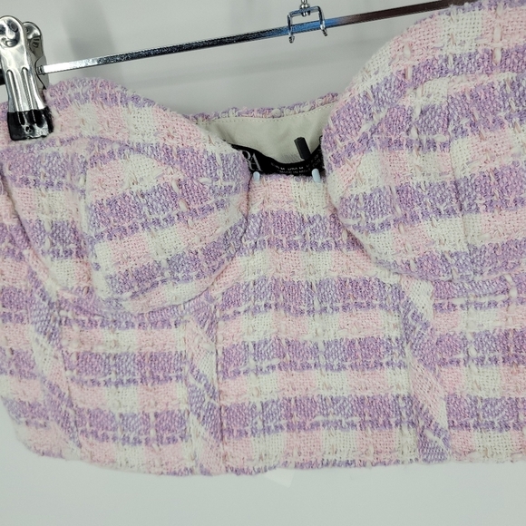 Zara Womens Textured Corset Pink Purple Tweed Top Size M - Picture 15 of 16